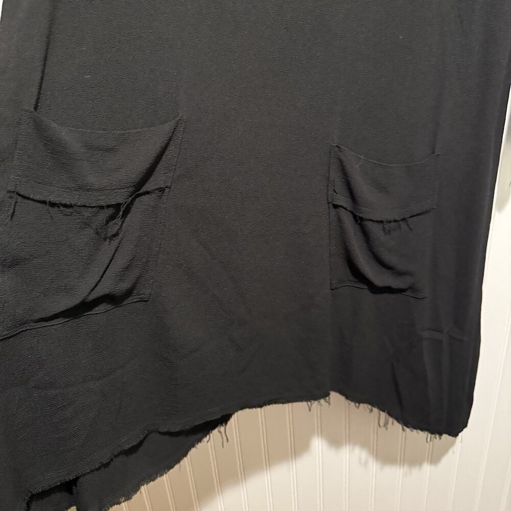 Raquel Allegra Black Raw Edge Crepe Tunic Dress Front Pockets Lagenlook XS - Picture 4 of 7